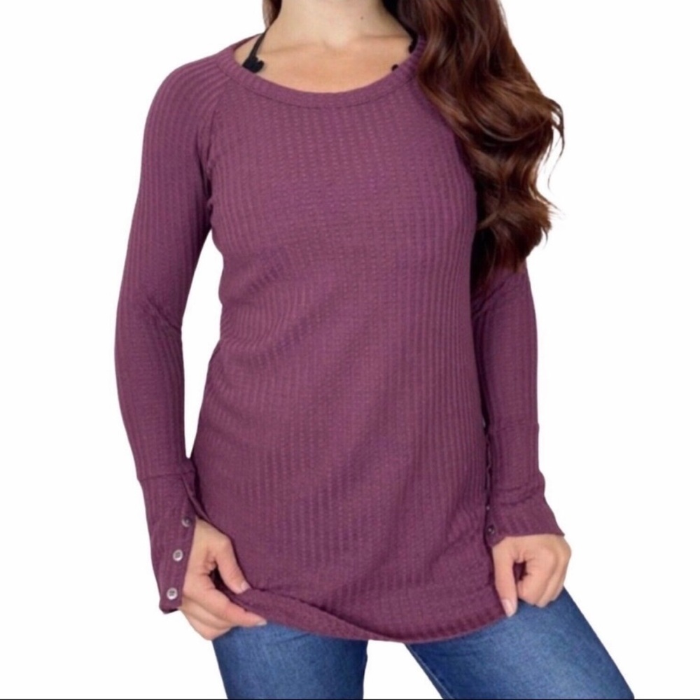 Chaser Plum Purple Waffle Knit Long Sleeve Top